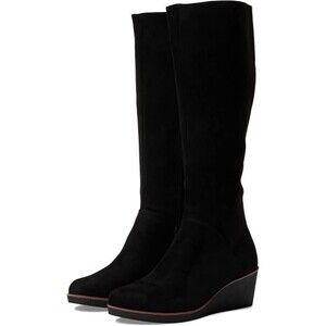 Aerosoles Binocular Womens 6.5M Black Leather Suede Wedge Knee High Zip Boots